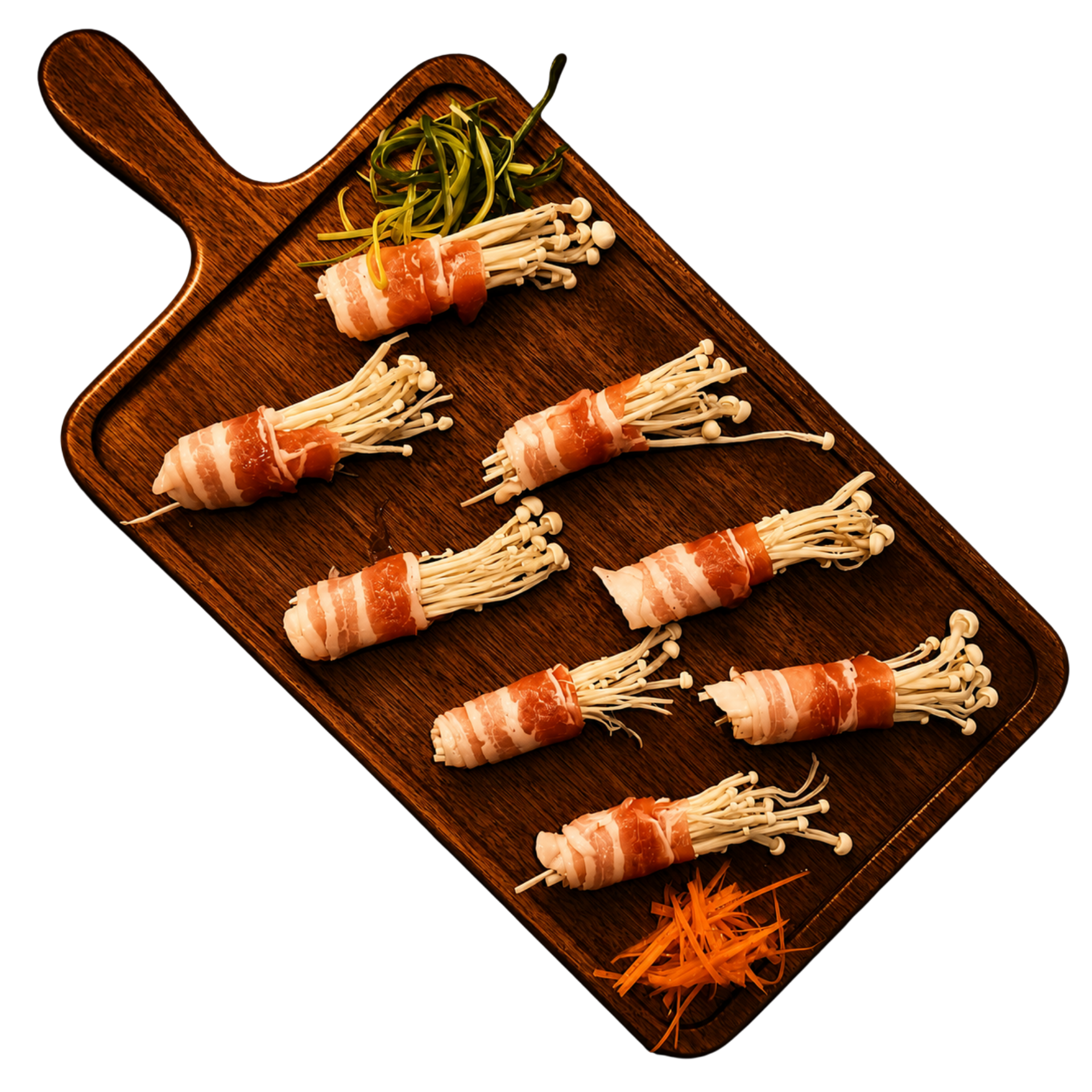 Pancetta con funghi enoki